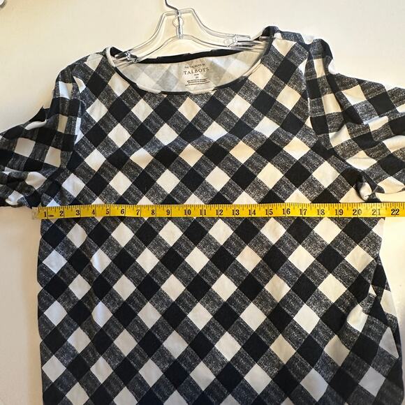 The Talbots Tee Womens Size 2X Black White Buffalo Plaid Preppy Tartan Top - Picture 7 of 8